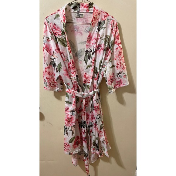 Show Me Your MuMu Other - Show Me Your Mumu Floral Robe Pink Peony White Jersey Knit Wrap Belted OS